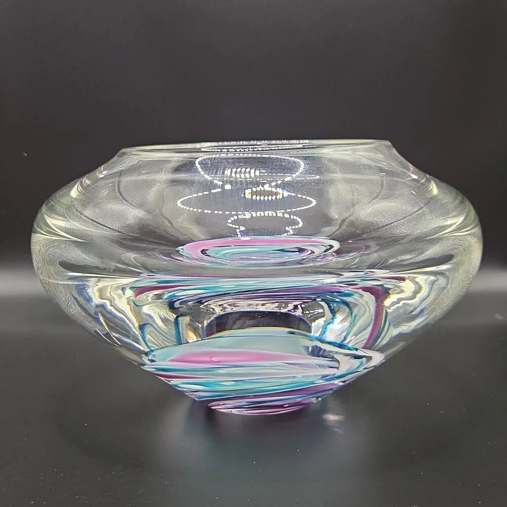 2001 Chip Jones Heavy Glass Swirl Art Bowl Signed 8